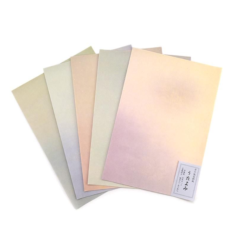 Utayomi Silk-Texture Hankaishi, 5 Colors, 50 Sheets