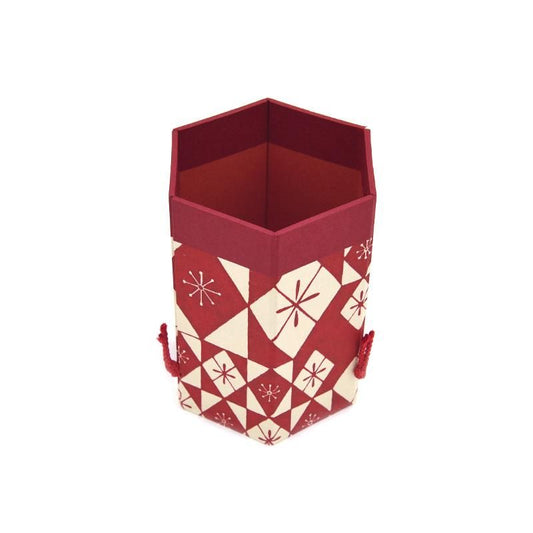 Hexagonal Brush Holder Stained Glass, Red Haibara